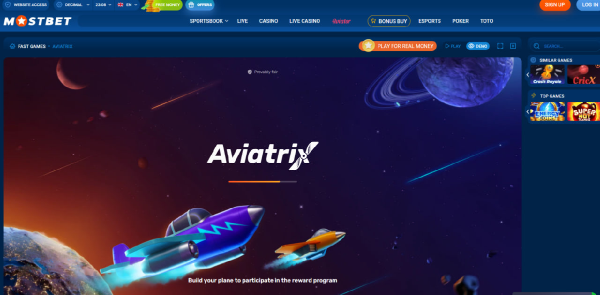 Aviatrix casino interface with rising multiplier and cash-out panel