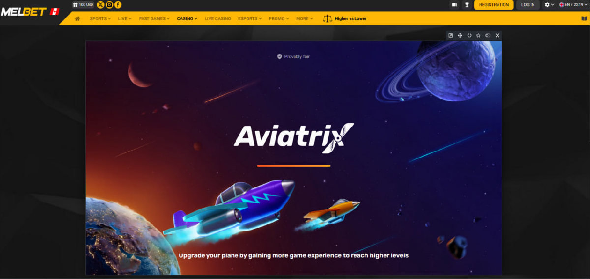 Demo mode preview for Aviatrix on the Melbet platform