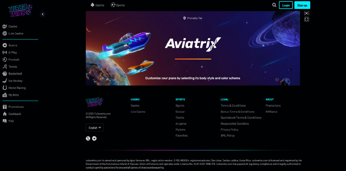 Aviatrix Turbo Wins game interface and crash mechanics