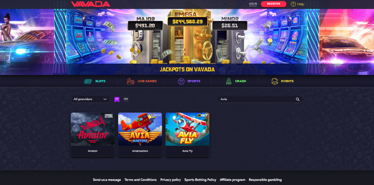 Aviatrix Vavada casino welcome bonuses screen